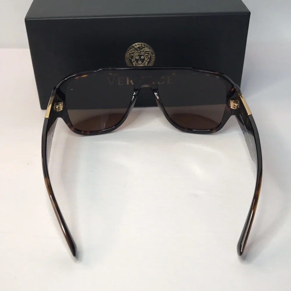 New Authentic- VERSACE Dark Brown Pilot Men's Sunglasses